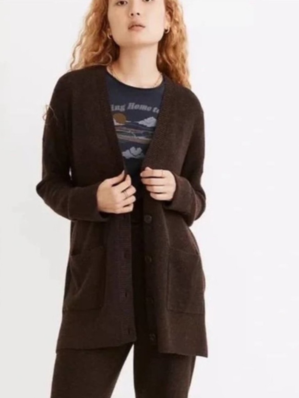 Madewell Asherton Waffle Knit Cardigan Wool Alpaca Heather Bark XS